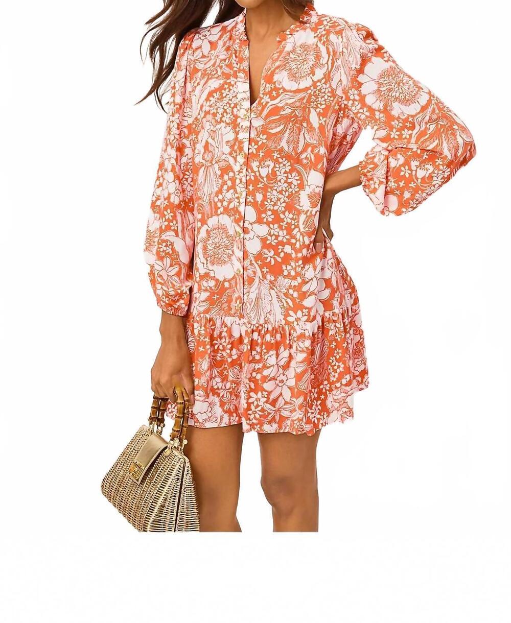 NEW LILLY PULITZER shaley tunic popover dress in sunset orange budding romance